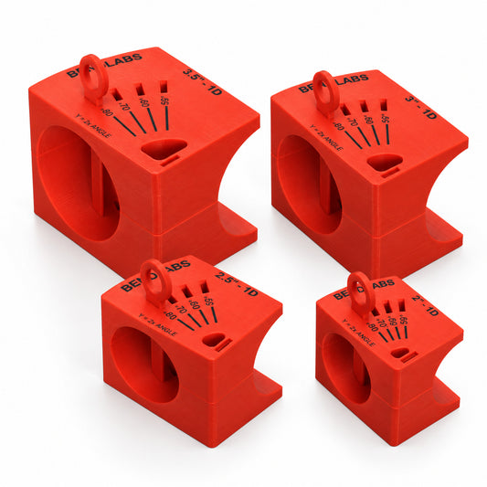Y merge cutting blocks for 1D bends in four tube sizes