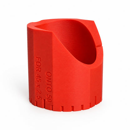 Notch sleeve for 45 x 2.5 tube onto 50 mm tube at 60 degrees, with the size marked on the side