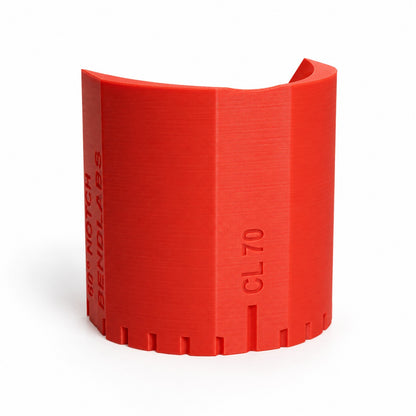 Long point side of the notch sleeve showing the CL centre line distance and the index grooves