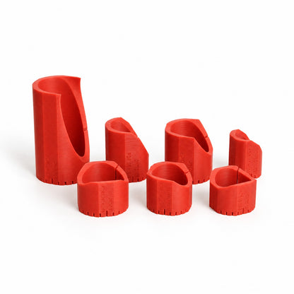Bendlabs notch marking sleeves for roll cage and chassis tube in red, in several sizes and angles