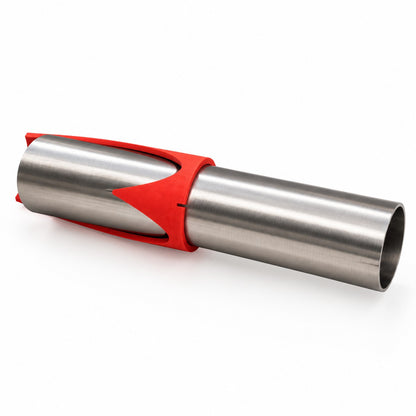 Sleeve on a stainless tube with the merge cut line drawn along its edge