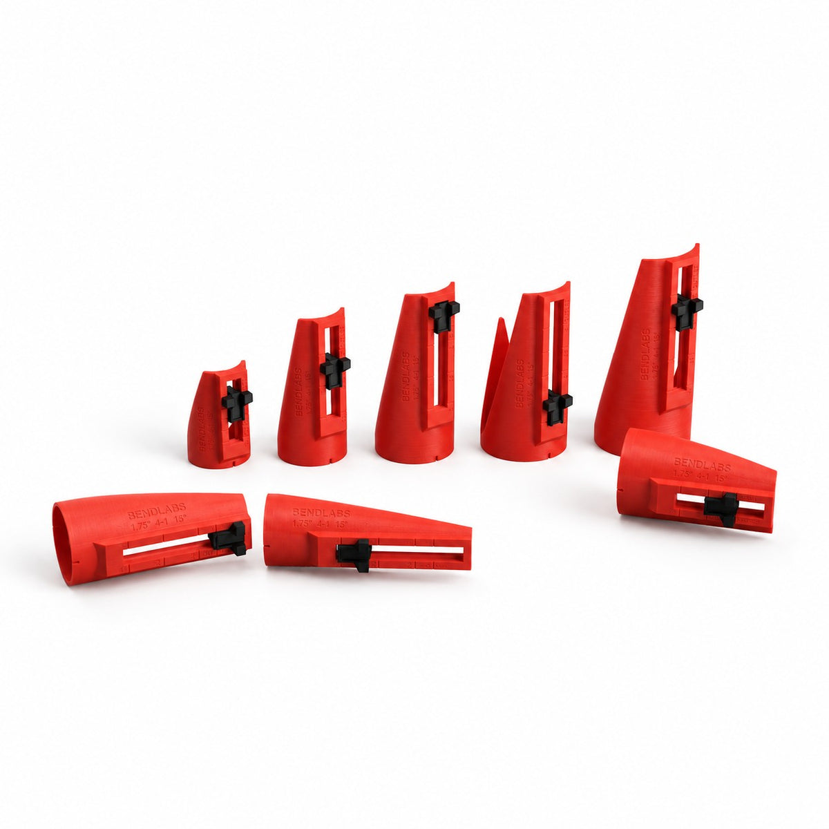 Bendlabs merge collector marking sleeves in red in several sizes, each with a black outlet slider