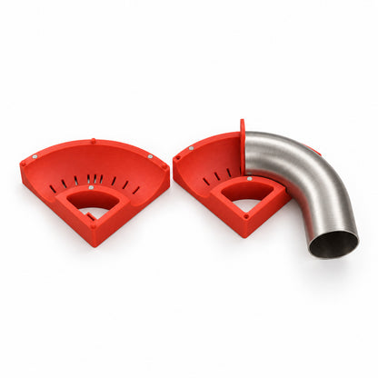 Bend lying in one half of the mitre jig with its end against the angle key