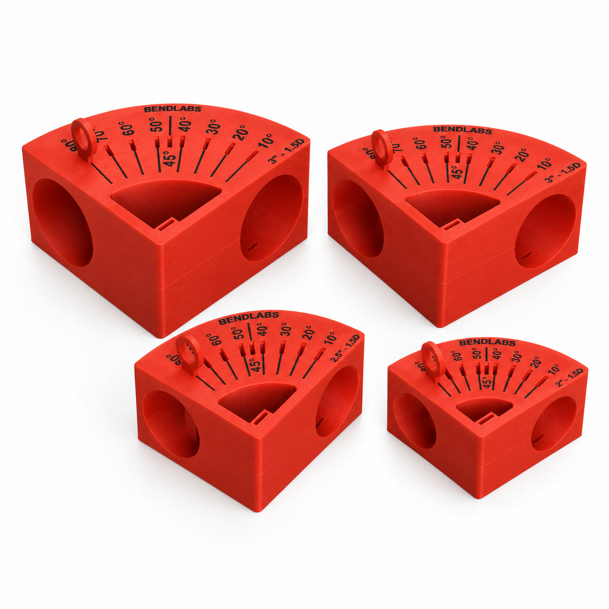 Variable angle mitre jigs for 1.5D bends in four tube sizes