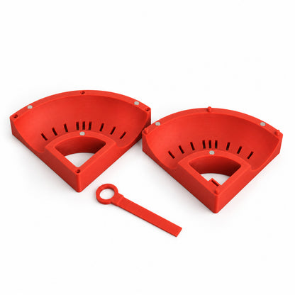 Mitre jig opened into its two magnetic halves with the angle key