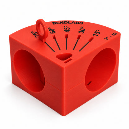 Variable angle mitre jig for 3 inch 1D bends with a 15 to 75 degree scale
