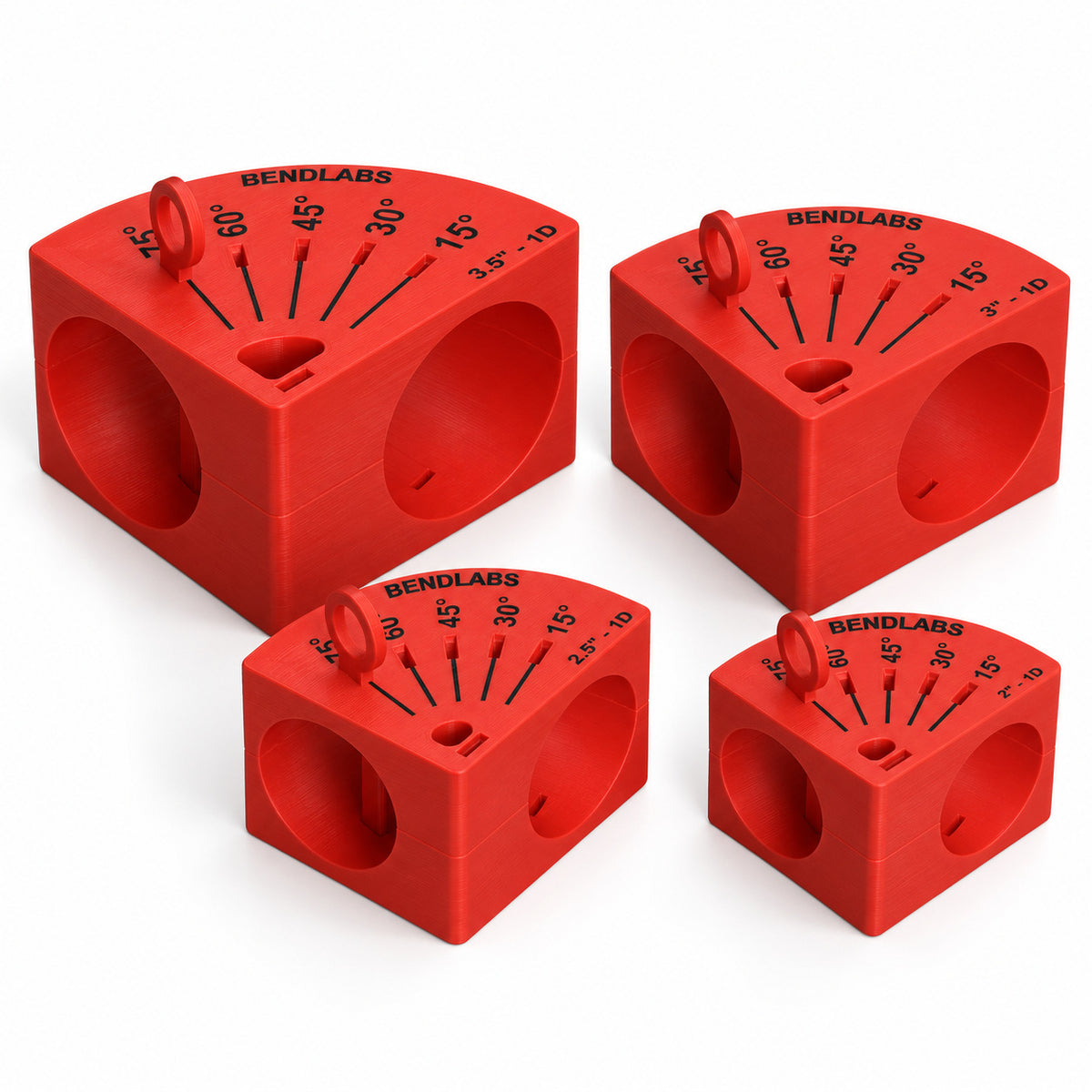 Variable angle mitre jigs for 1D bends in four tube sizes