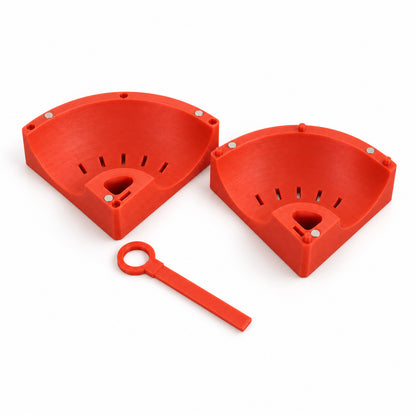 1D mitre jig opened into its two magnetic halves with the angle key