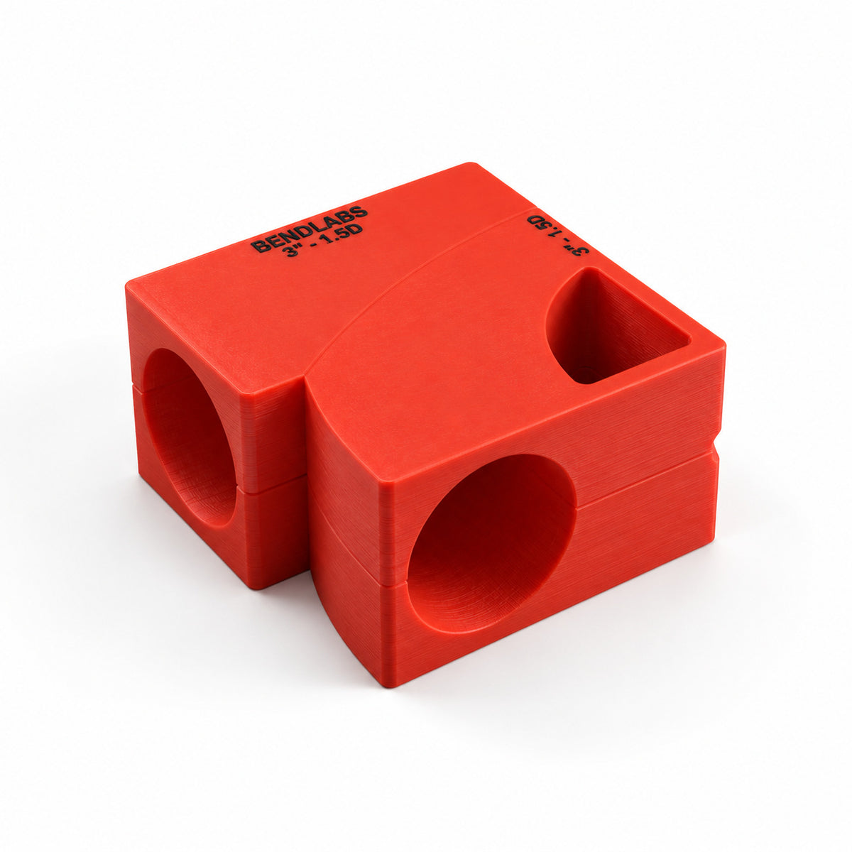Outlet side of the straight merge block, showing the curved joint between the two blocks