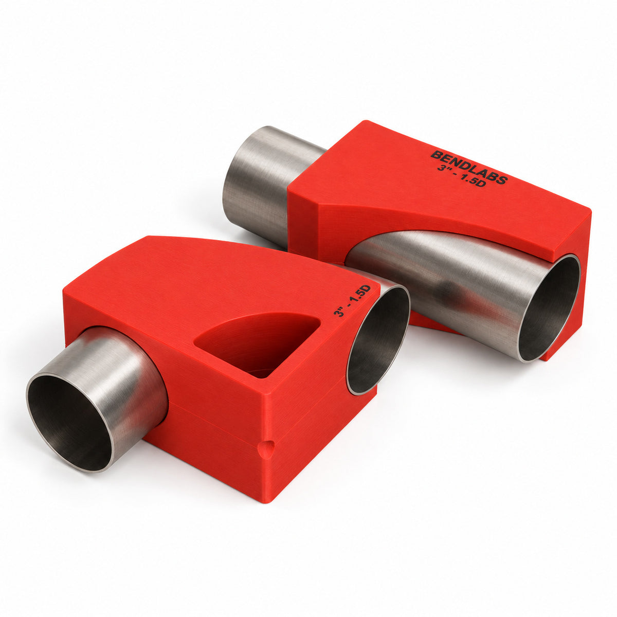 Bend block and tube block apart, each holding its piece of tube