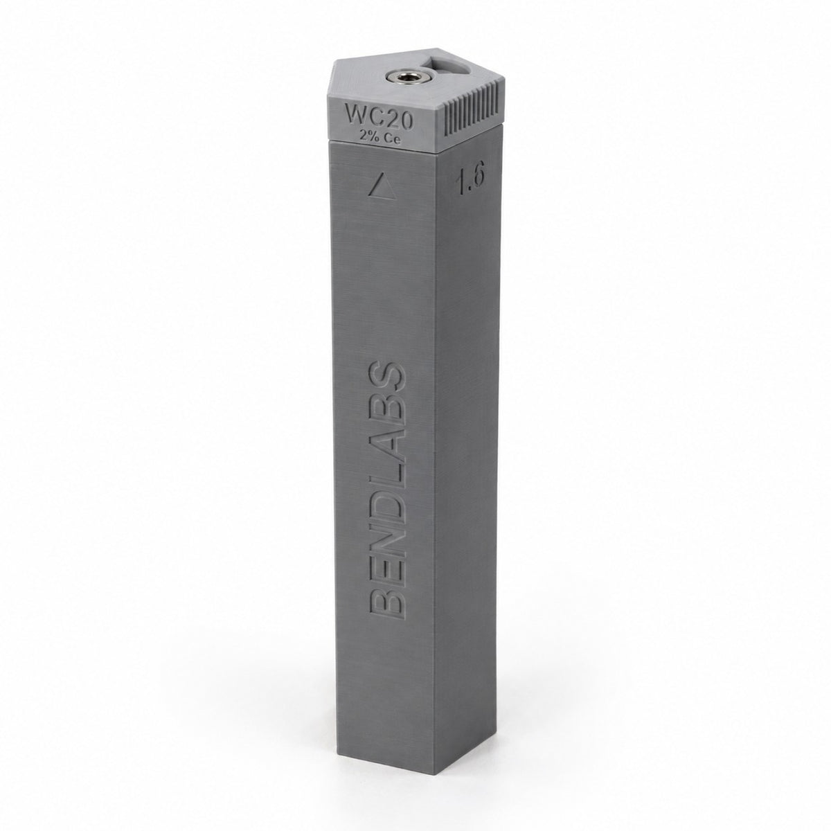 Tungsten holder tube with a grey lid marked WC20, 2% ceriated