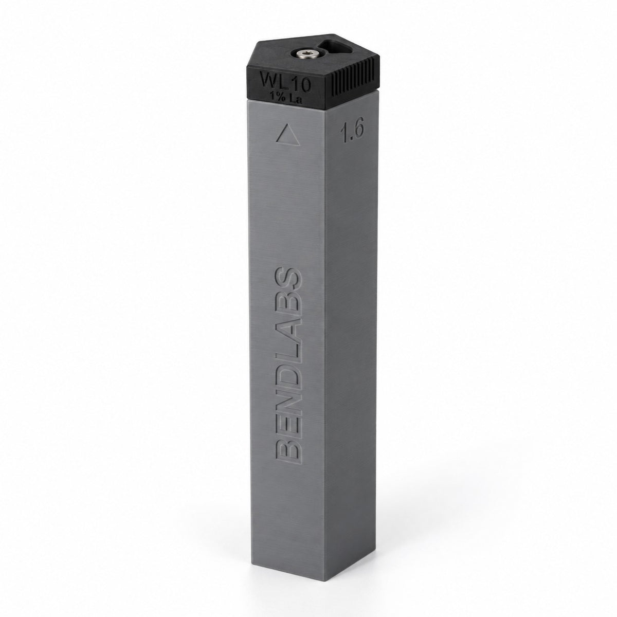 Tungsten holder tube with a black lid marked WL10, 1% lanthanated