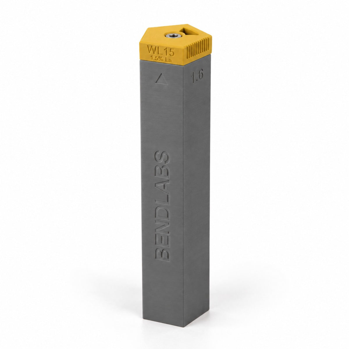 Tungsten holder tube with a gold lid marked WL15, 1.5% lanthanated