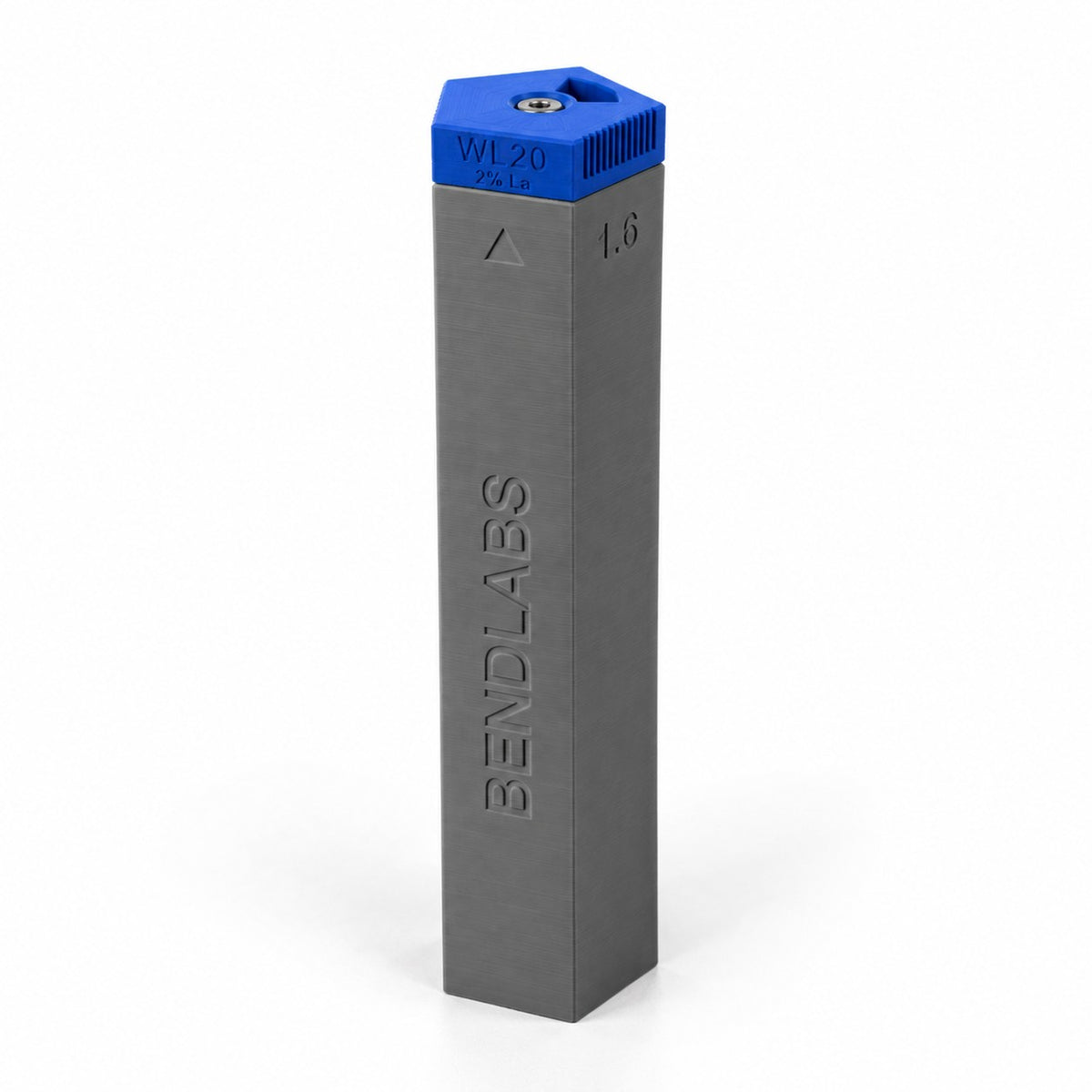 Tungsten holder tube with a blue lid marked WL20, 2% lanthanated