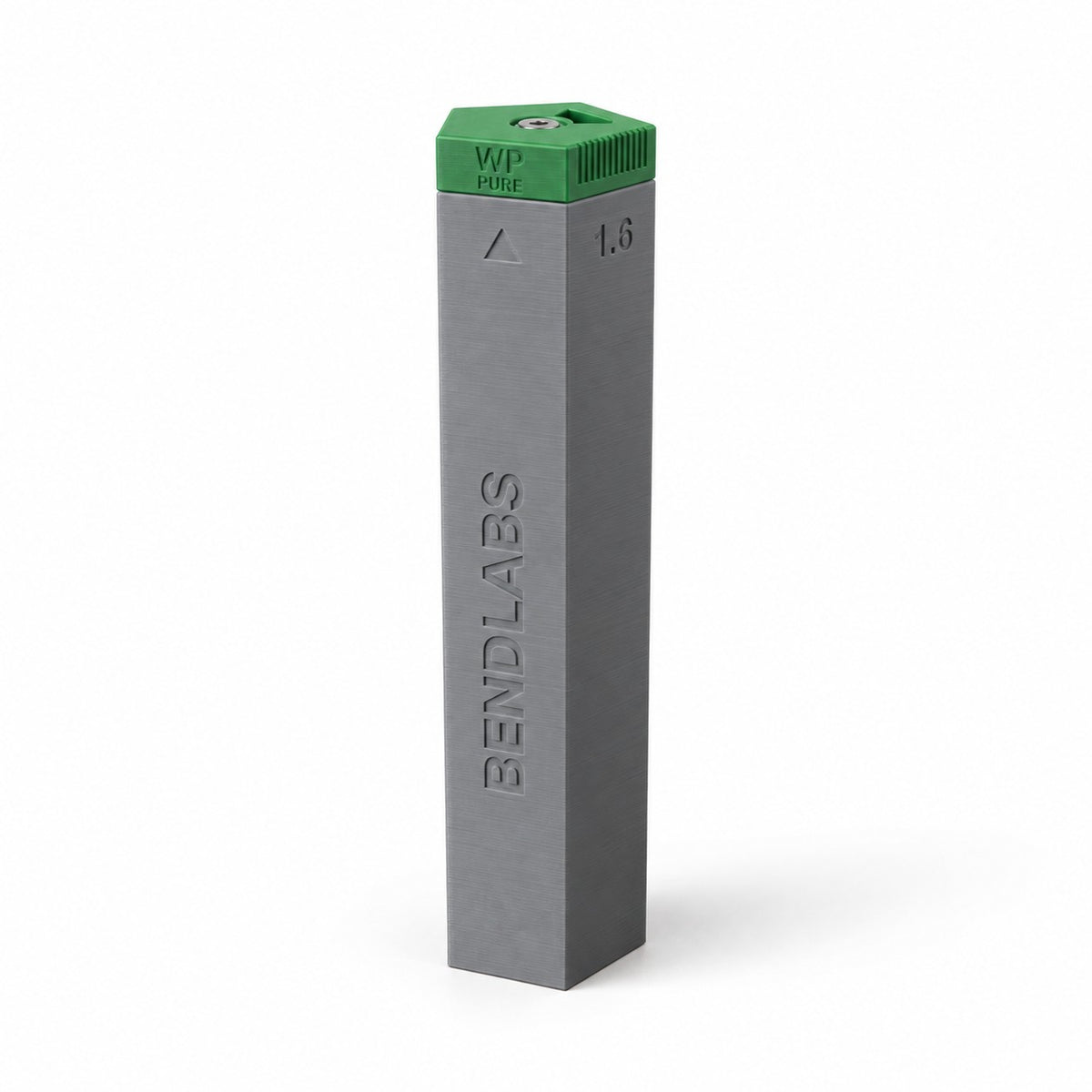 Tungsten holder tube with a green lid marked WP, pure tungsten