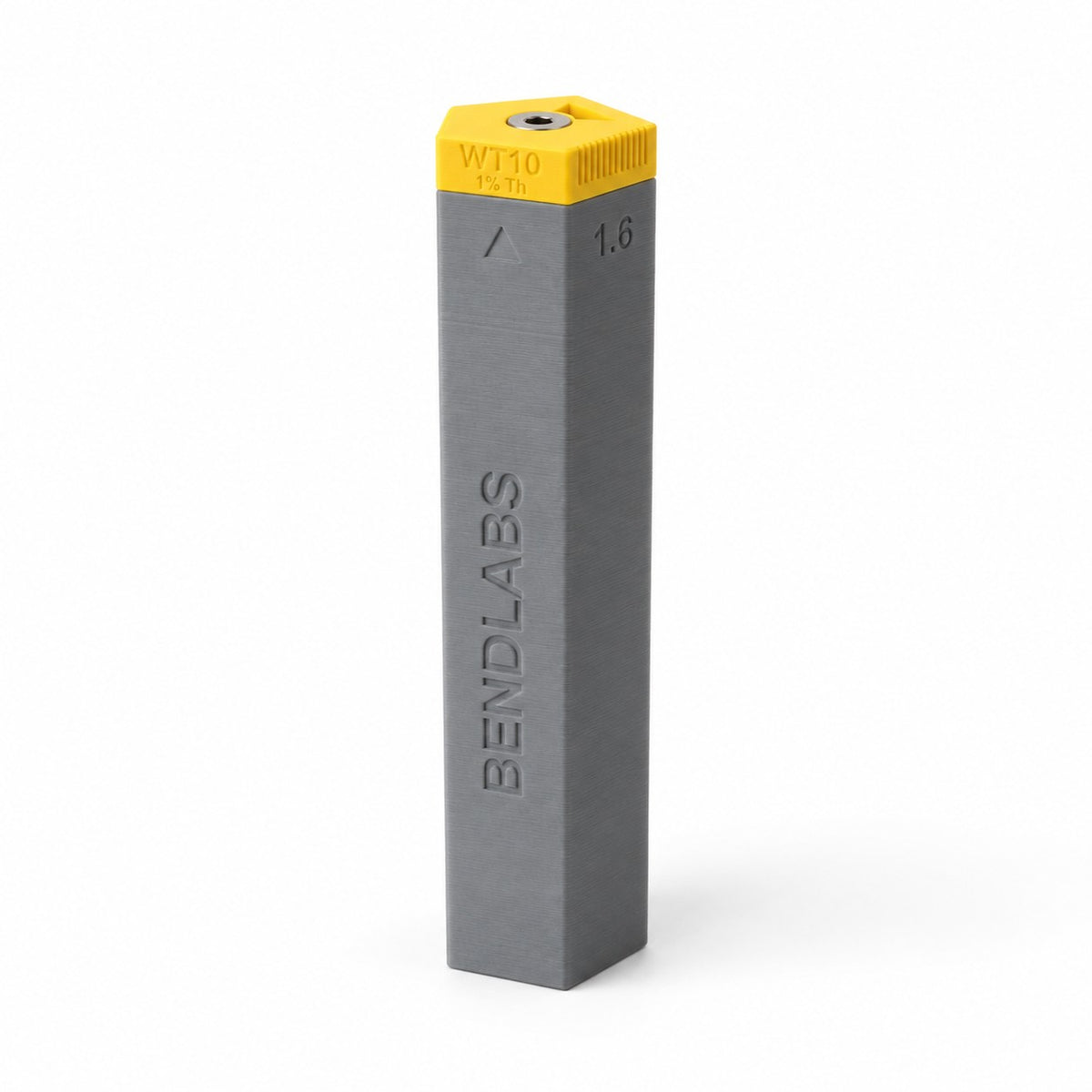 Tungsten holder tube with a yellow lid marked WT10, 1% thoriated