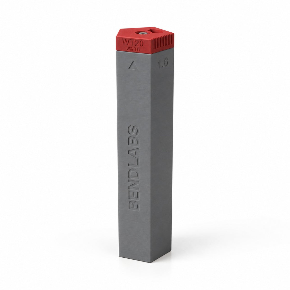 Tungsten holder tube with a red lid marked WT20, 2% thoriated