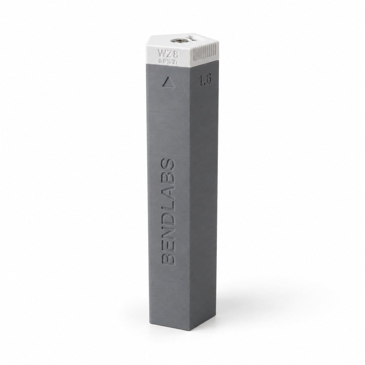 Tungsten holder tube with a white lid marked WZ8, 0.8% zirconiated