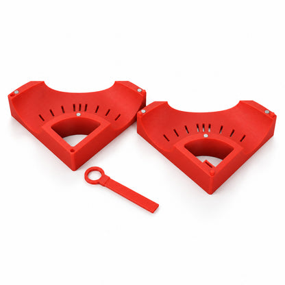 X pipe and mitre block opened into its two halves with the angle key