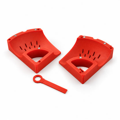 Y merge cutting block opened into its two halves with the angle key