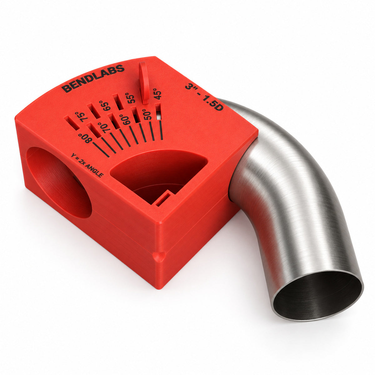 Mandrel bend held in the Y merge cutting block with the angle key set